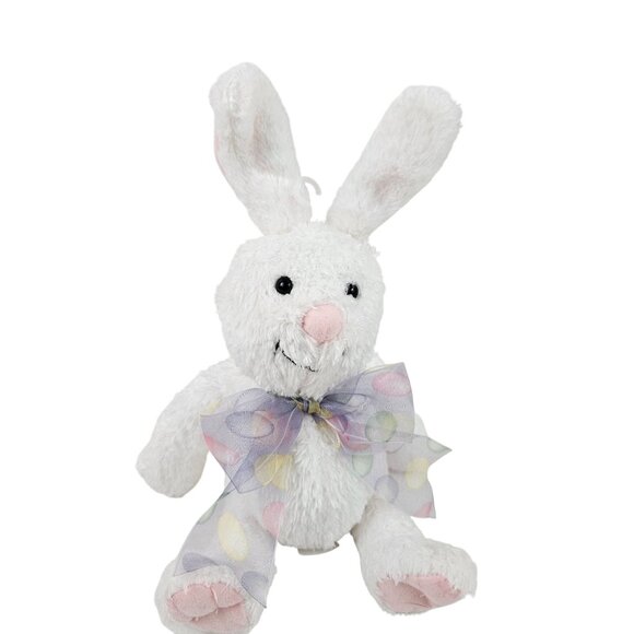 Hallmark White Plush Bunny Bow Pastel Polka Dots 8 in Stuffed Animal Vintage - Picture 1 of 10